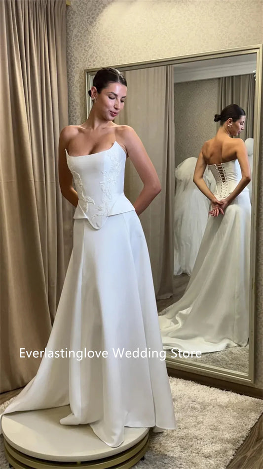 Popular Scoop Neckline Lace Applique Scoop Neckline  Bridal Grown A Line Wedding Dresses Uniuq Waistling 2026 Rode De Morrie