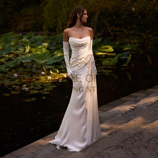 Eightree White Long Wedding Dresses Strapless Sweep Train Mermaid Bridal Gowns Formal Wedding Gowns Vestidos De Novia Customized