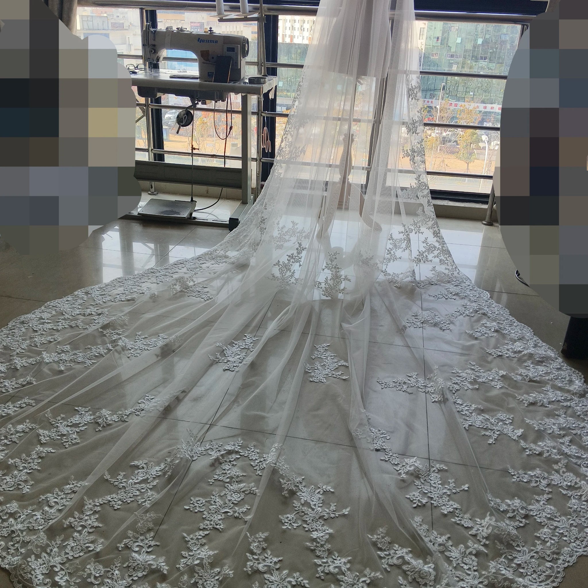 White Ivory 3m 4m 5m One Layer Wedding Veil With Comb Lace Edge Bridal Veils Appliqued Cathedral Wedding Accessorie Veu Velo