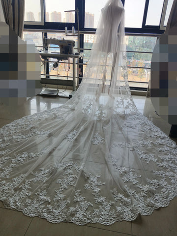 White Ivory 3m 4m 5m One Layer Wedding Veil With Comb Lace Edge Bridal Veils Appliqued Cathedral Wedding Accessorie Veu Velo