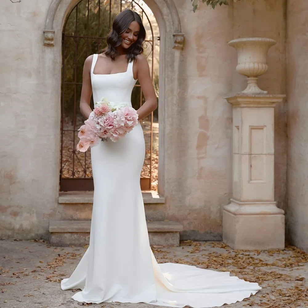 Vintage Mermaid Wedding Dress 2025 Backless Square Collar Spaghetti Strap Bride Gown Sexy Women Bride Dress Brides Customized