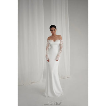 Cathy White Flowers Emulationsilk Wedding Dresses Long Sleeves vestidos de noche Off the Shoulder Customized Formal Evening 2024