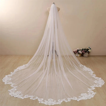 Elegant white Ivory cathedral wedding veil wave shaped lace Bridal veil 3m 4m 5m with Comb  Wedding Accessories Customiz veil
