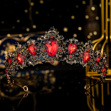 Red Halloween Baroque Rhinestone Classic Crown Luxury Gothic Tiara Headdress Party Cosplay Hair band For Women