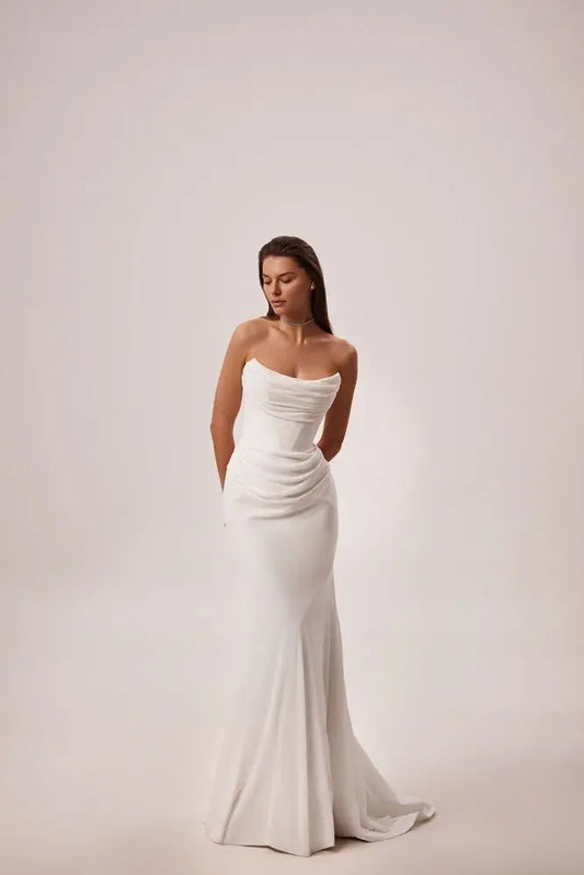 Dainty Structured Strapless Mermaid Wedding Dresses Gentle Folds Custom Made Bridal Grown 2025 Vestido De Noival