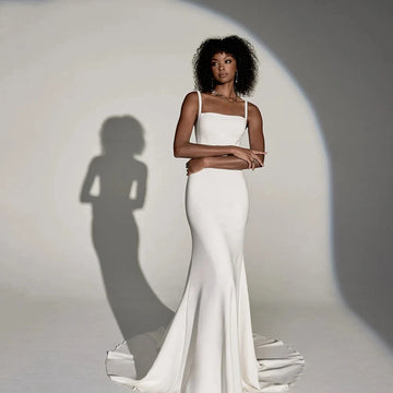 Minimalist Satin Wedding Dress with Square Neckline – Elegant Mermaid Bridal Gown | Maison Bridal