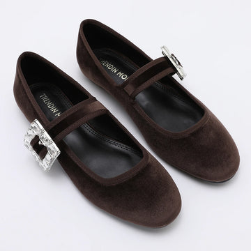 Trendin Mode Women's Mary Jane Fashion Round Toe Ballet Flats Comfortable Ankle Strap Suede Shoes