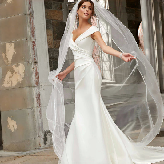 Luxury Cathedral Long Wedding Veil Crystal Organza Beaded Bridal Veil with Rhinestone Edge  1 Tier Soft Wedding Accessories G134