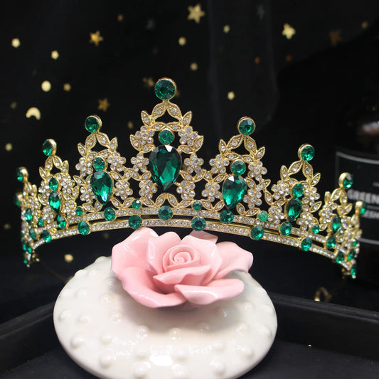 Baroque Vintage Gold Color Pink Crystal Wedding Tiaras Crown Rhinestone Diadem Bridal Hair Accessories Headbands Tiara De Noiva