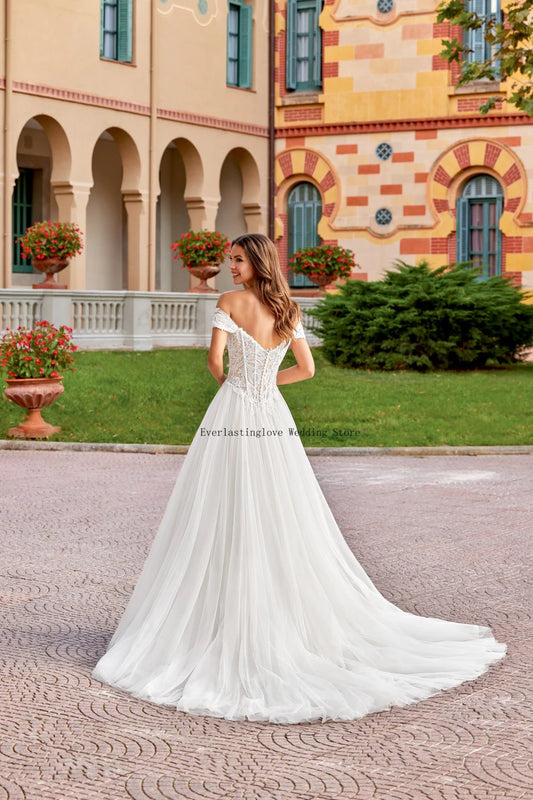 Popular Strapless Lace Appliqe Bridak Grown A Line Wedding Dresses With Cap Sleeves Sweep Train 2026 Vestido De Noival
