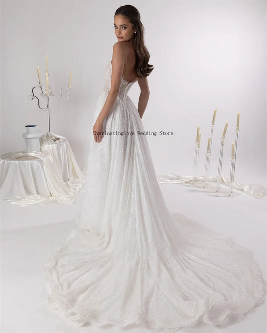 New Sweethart Lace Bridal Grown  A Line Wedding Dresses With Long Rubbon Side Slit Custom Made 2026 Vestido De Noival
