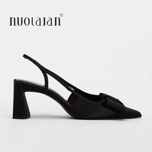 Butterfly-knot Design Heeled Sandals Women 2025 Fashion Elegant Dress Shoes Female Pointed Toe Pumps Women Slingback High Heels