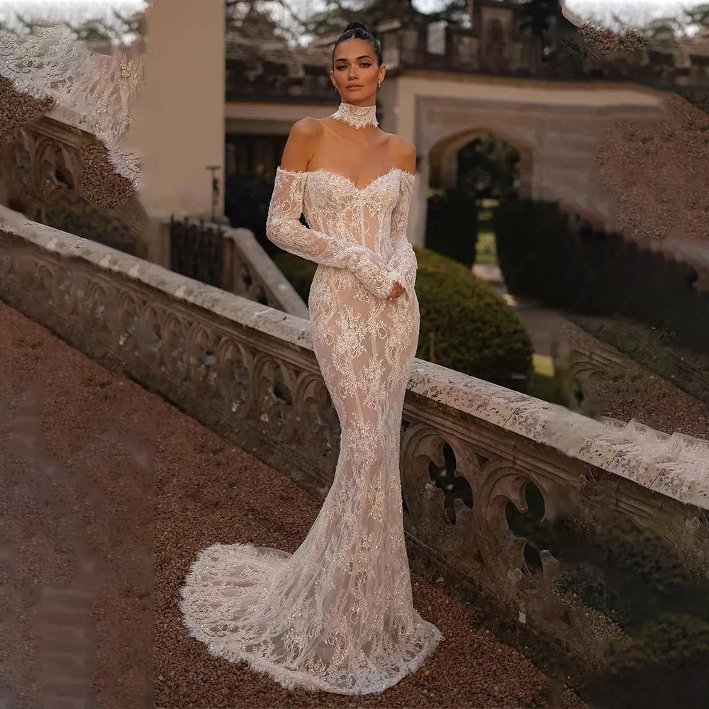 Sexy Long Sleeves Full Sleeves Full Lace Handmade Beaded Sheath/Mermaid Wedding Dresses Custom Made 2026 Vestido De Noival