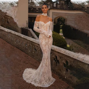 Sexy Long Sleeves Full Sleeves Full Lace Handmade Beaded Sheath/Mermaid Wedding Dresses Custom Made 2026 Vestido De Noival