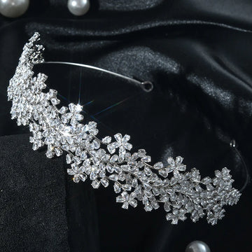 Flower Zircon Tiaras and Crowns CZ Zirconia Headpieces For Brides Prom Pageant Headband Wedding Accessories Bridal Hair Jewelry