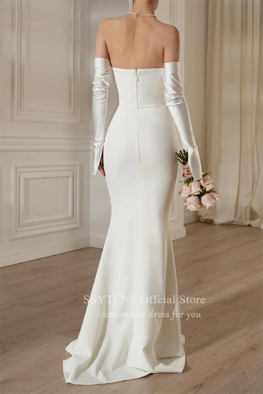 SSYTENS New Strapless Mermaid Wedding Dresses Satin Bride Gowns Floor Length Bridal Dress Detachable 2 in 1 Vestidos De Noiva