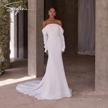 SSYTENS Elegant Mermaid Wedding Dresses Women White Off The Shoulder Long Civil Bridal Gowns Train Vestidos De Novia Customized