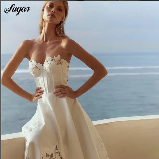 Customized Sweetheart Wedding Dress Off Shoulder Lace Appliques Illusion Sleeveless 2025 Backless A-Line Simple Bridal Gown