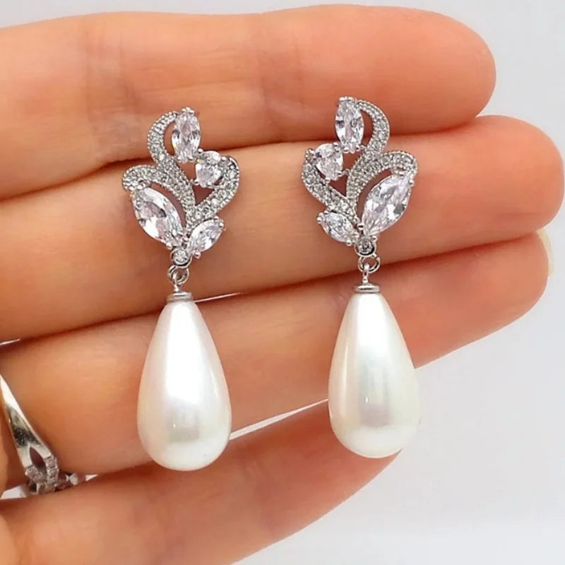 CAOSHI Aesthetic White Water Drop Shaped Imitation Pearl Drop Earrings for Women Temperament Sweet Wedding Jewelry Accessories