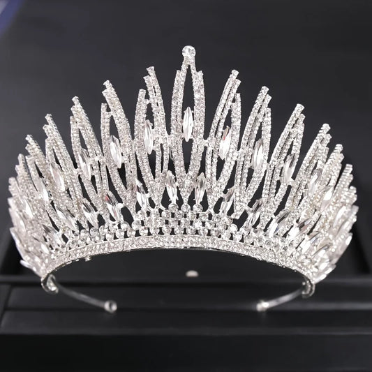 Silver Color Crystal Queen Big Crown Tiara Rhinestone Wedding Tiaras Women Pageant Prom Crowns Bridal Hair Accessories Jewelry