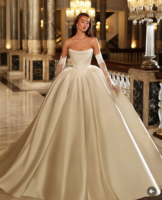 Customized Smileven Ball Gowns Princess Wedding Dresses Satin Bride Dresses Corset Vestido de novia Satin Wedding Gowns