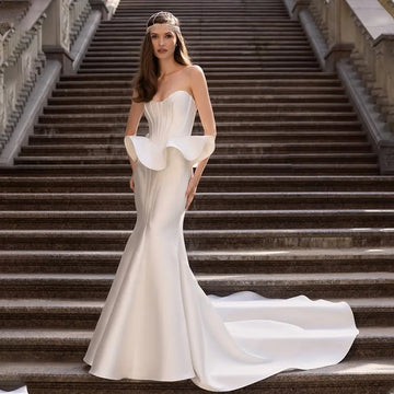 Popular Scoop Neckline Satin Two Piece Wedding Dresses Custom Made Bridal Grown 2026 Vestido De Noival