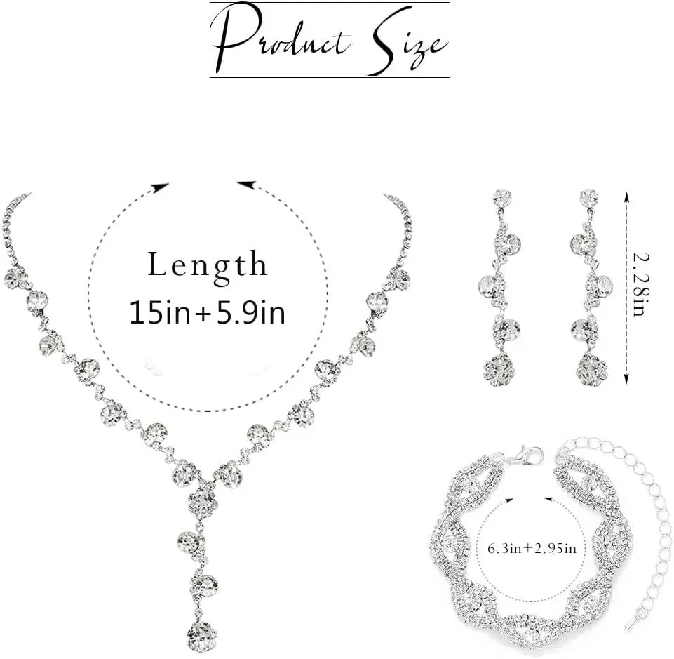 Jewelry Set for Women Rhinestone Earrings Silver Earring Bracelet Necklace Party Prom Wedding Earrings Jewelry for Women