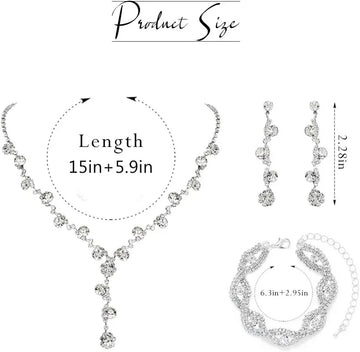 Jewelry Set for Women Rhinestone Earrings Silver Earring Bracelet Necklace Party Prom Wedding Earrings Jewelry for Women