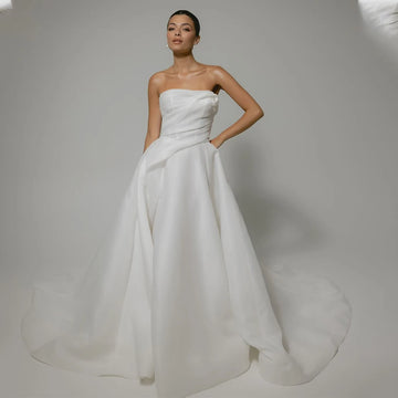 Elegant Pleat Strapless Organza A Line Wedding Dresses Side Slit Custom Made Bridal Grown 2026 Vestido De Noival