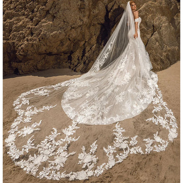 White Ivory Vintage Wedding Veil 3M Long Soft Tulle Royal Bridal Veil with Comb Bling Sequins Lace Veil Wedding Accessories