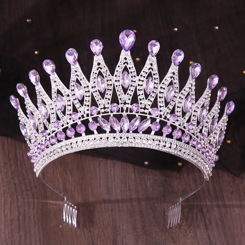 Royal Queen Purple Crown Big Diadem Bride Tiara Crowns for Women Bridal Wedding Party Combs Crown Hair Dress Jewelry Accessori