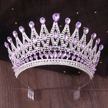 Royal Queen Purple Crown Big Diadem Bride Tiara Crowns for Women Bridal Wedding Party Combs Crown Hair Dress Jewelry Accessori