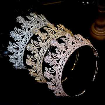 Luxury Silver Color and Gold Cubic Zirconia Bridal Big Crown Fashion Tiaras Wedding Jewelry Accessories Birthday Headdress