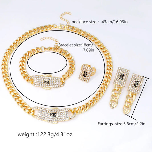 GZJPEI Monaco Chain 18K Gold Plated Cuban Chain Jewelry Set High Quality Necklace Bracelet 2025 New For Bridal Wedding Gift
