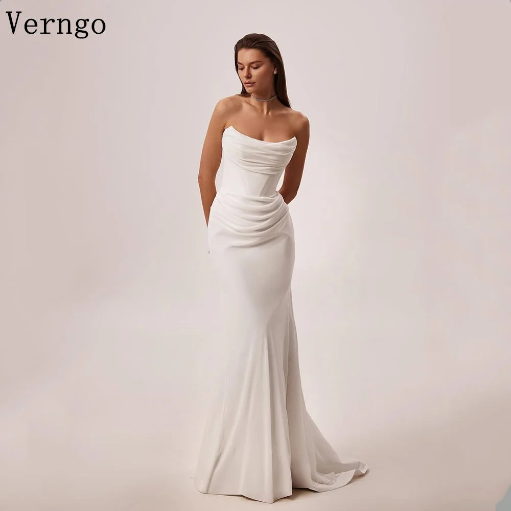 Verngo lvory Crepe Wedding Dress Strapless Mermaid Sweap Train Bridal Gowns Simple Prom Bride Dresses Customized