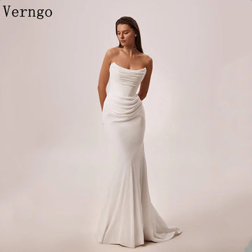 Verngo lvory Crepe Wedding Dress Strapless Mermaid Sweap Train Bridal Gowns Simple Prom Bride Dresses Customized