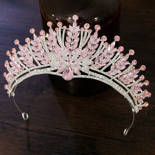 Baroque Queen Large Purple Pink Crystal AB Crowns For Bride Women Girls Wedding Tiaras Diadem Princess Party Hair Dress Jewelry