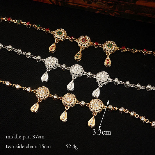 Classic Hair Accessories for Women Water Drop Rhinestone Hair Chain Algeria Bridal Crowns and Tiaras In Gold Color