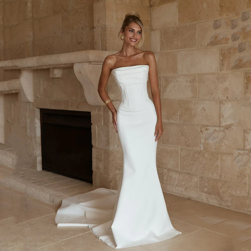 Elegant Mermaid Wedding Dresses Corset Strpaless Floor Length Bridal Dress Simple High Slit Evening Wedding Gowns Customized