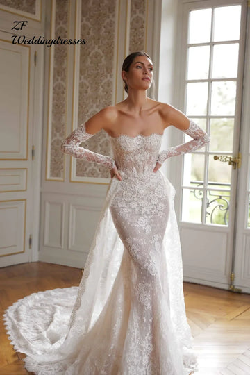 Customized Vintage Lace Mermaid Wedding Breathtaking Off Shoulder Long Sleeves Bridal Gowns Dress Vestido De Novia
