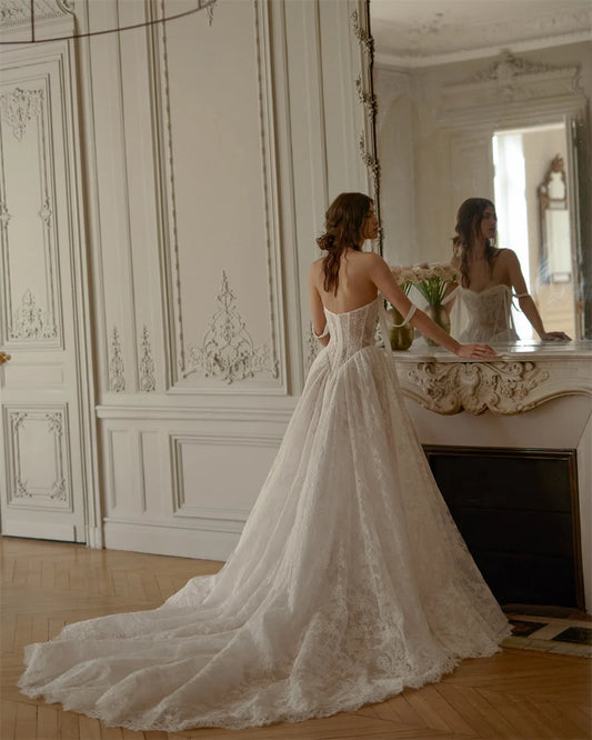 Kyoto Customize Ivory Lace Appliques Off Shoulder Wedding Dress A-Line Long Train vestidos de novia Zip Back Formal Evening 2025