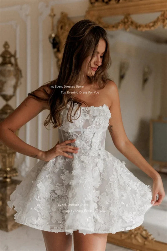SPRAYING Elegant Mini Wedding Dresses Lace Flowers A-Line Short Bridal Gowns Women Sleeveless Robe de mariage Customized 2025