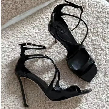 Luxury Satin Designer Women Pumps Sexy Cross Strap Square Toe Heeled Sandals Elegant Purple Thin High Heels Party Dress Shoes