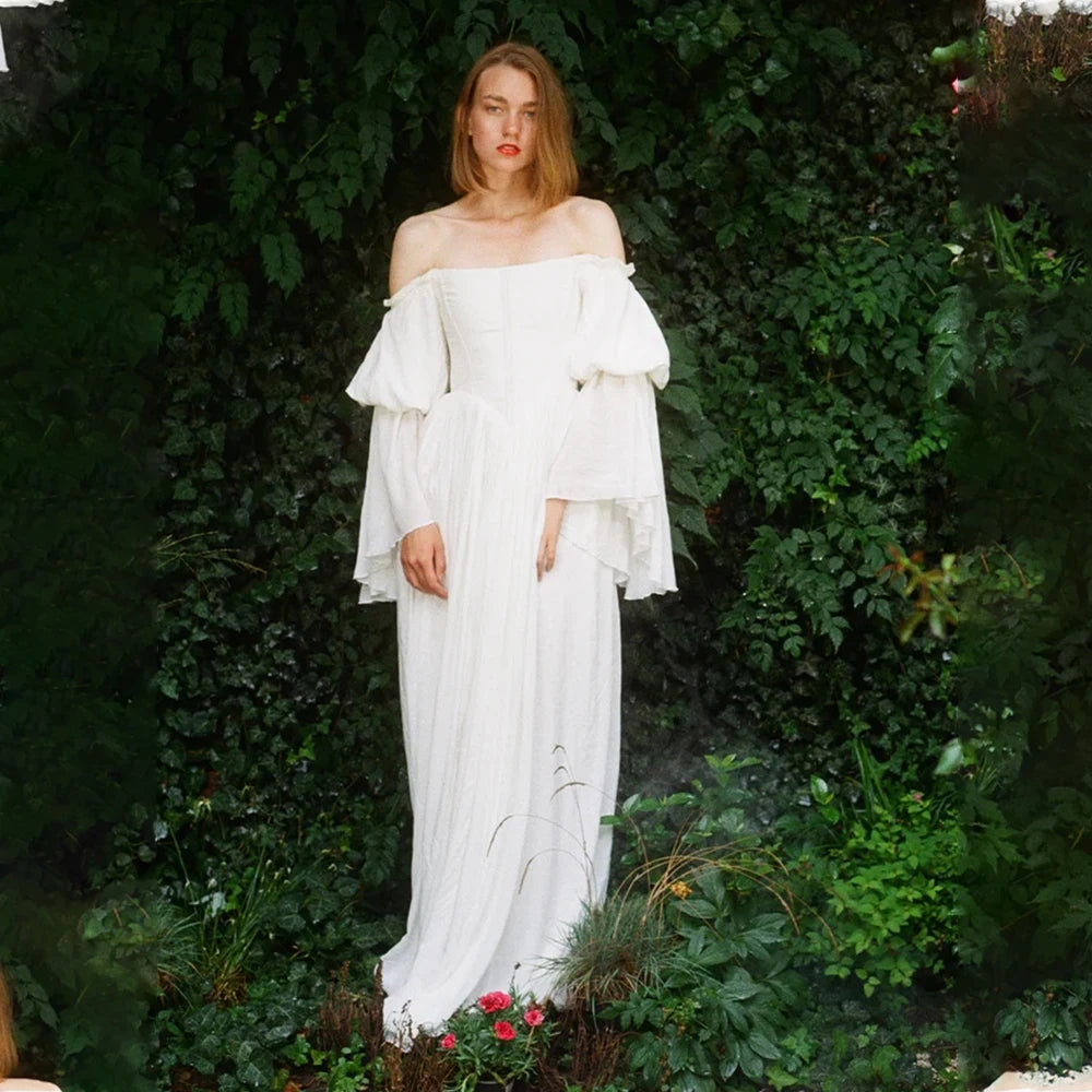 Long Puff Sleeves Pleat Sweetheart Bridal Grown A Line Wedding Dresses Custom Made 2026 Vestido De Noival