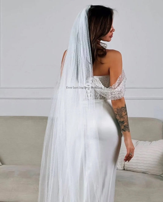 Shiny Beaded Sequined Sweetheart  Satin Sheath Wedding Dresses Side Slit  Corset Custom Made 2026 Vestido De Noival