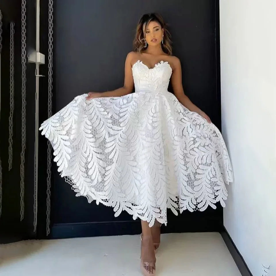 Custom Simple Short A-Line Lace Wedding Dresses For Women Sleeveless Backless Bridal Gowns Beach Plus Size Robe De Mariee