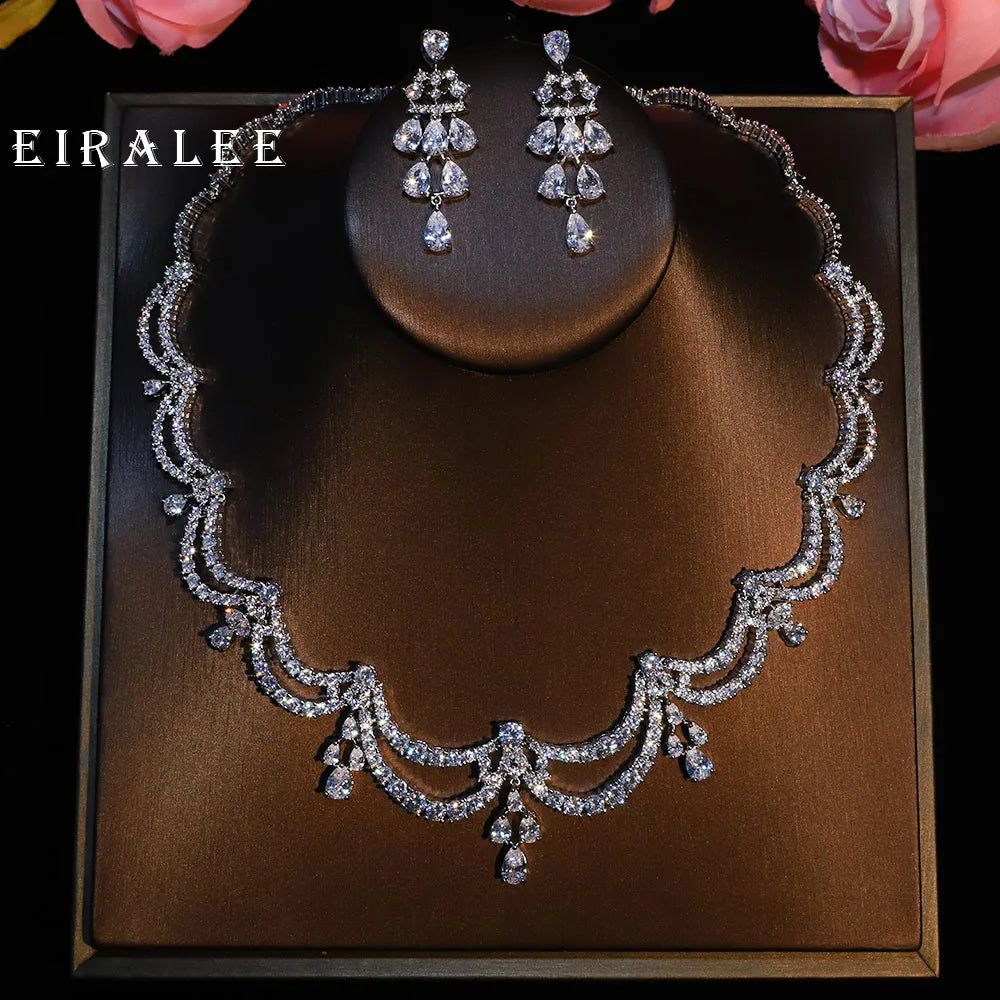 EIRALEE Exquisite Simple Women Jewelry Set 2 PCS Cubic Zirconia High Quality Saudi Arabia Bridal Wedding Jewellery Accessories