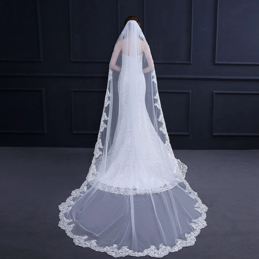 New Arrival White Ivory One Layer Lace Bridal Veil 3*1.5 Meter Cheap Wedding Veil 2025 Style for Brides Vestidos De Novia