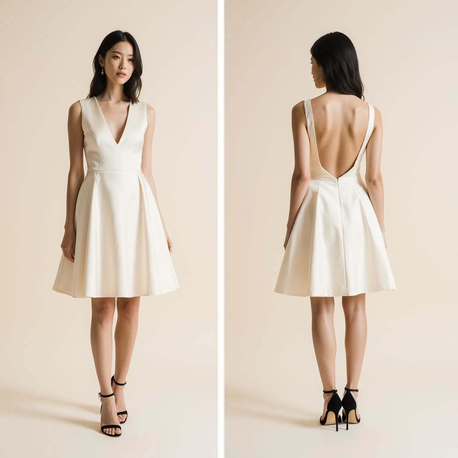 Short Satin Wedding Dress – Elegant V-Neck Backless Bridal Mini Gown for Civil Ceremony | Maison Bridal