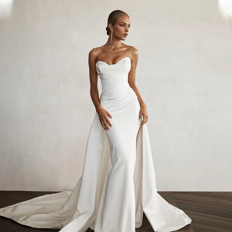 Sweetheart Satin Mermaid Wedding Dress – Elegant Fitted Bridal Gown with Slit & Train | Maison Bridal